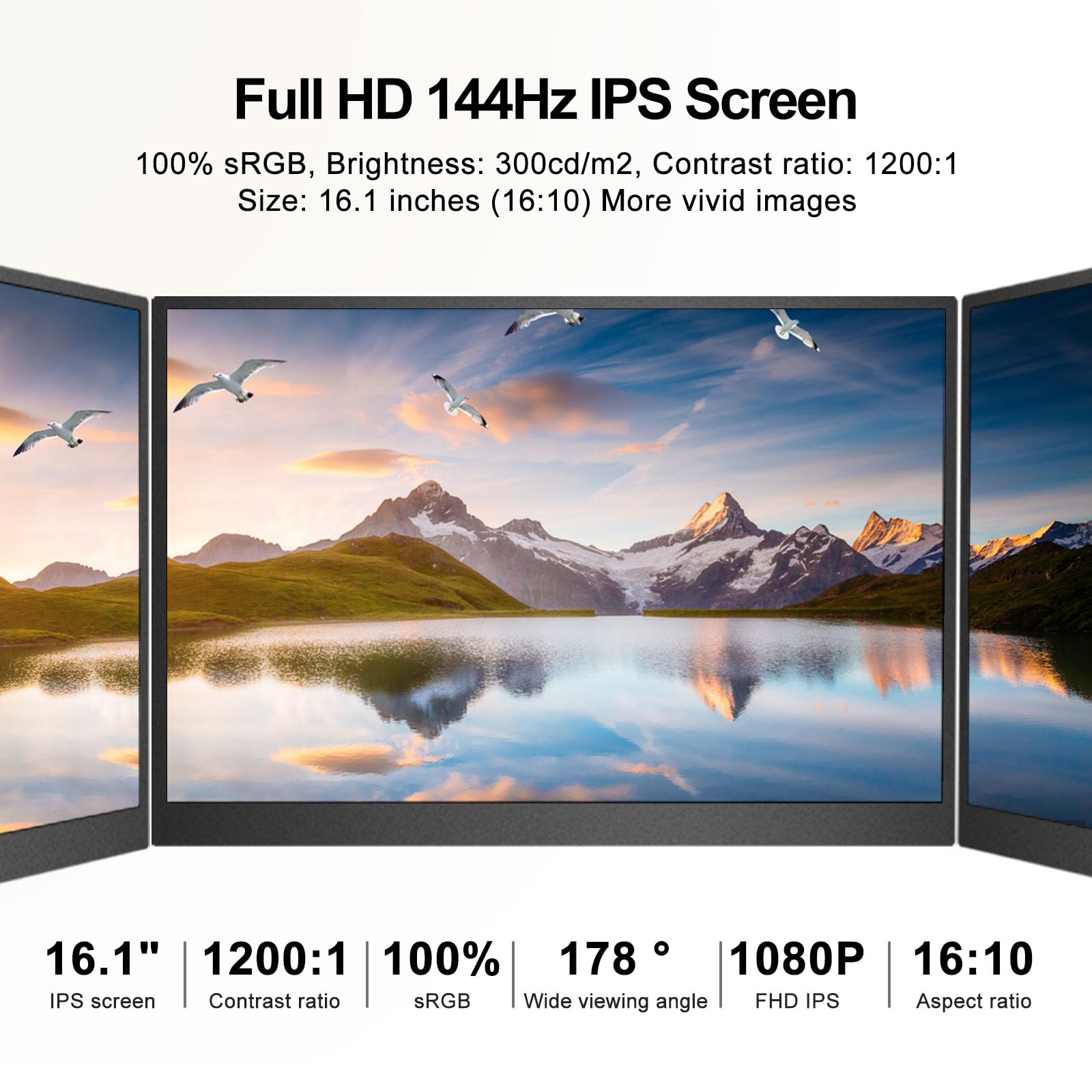 Монитор Kyyivwine Protable 16.1 Inch 1080P 144Hz USB-C & HDMI IPS 100% sRGB 1200:1 Speaker Ultra Thin, фото №3