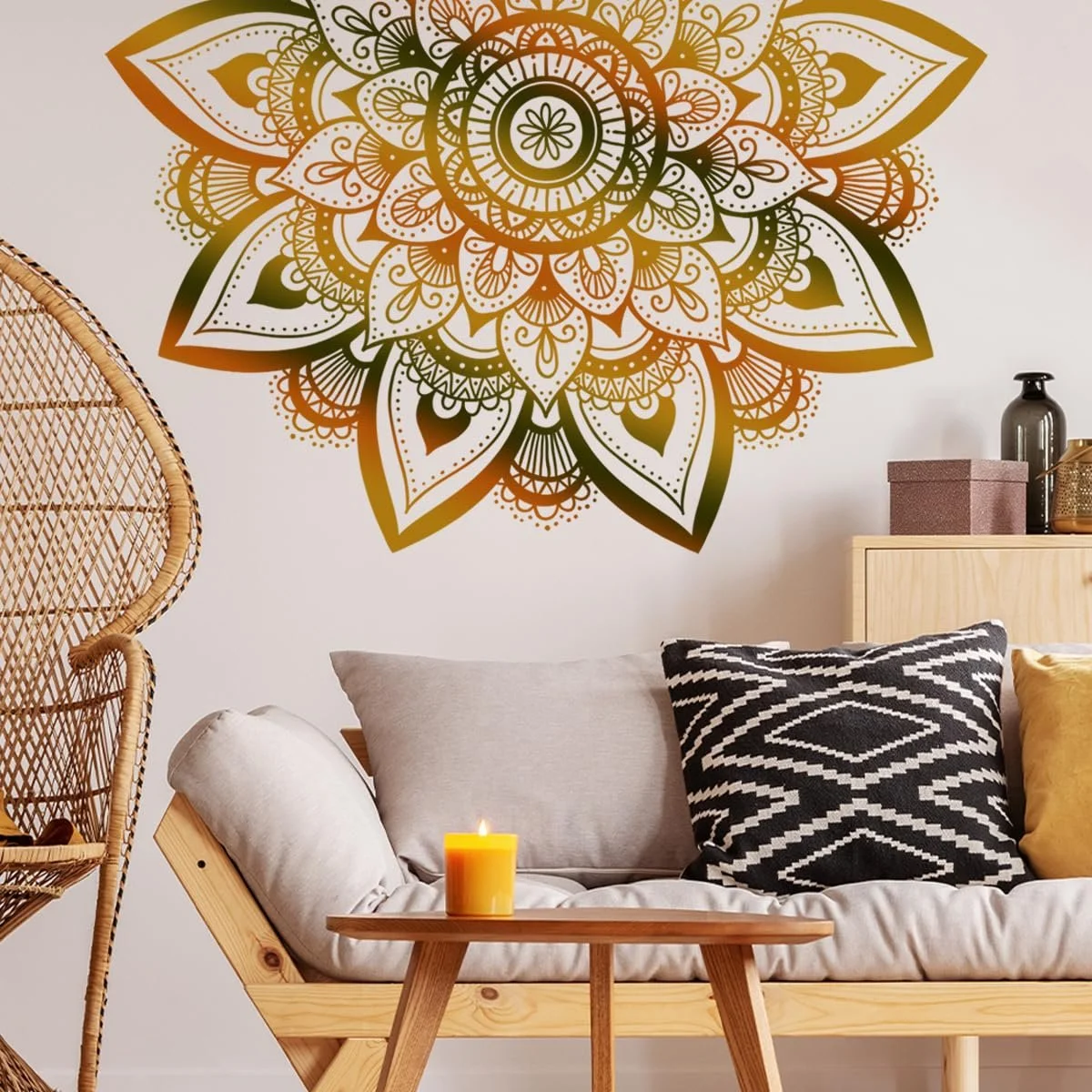 Наклейка на стіну Runtoo Mandala Large Gold Boho Flowers Золотиста, фото №1