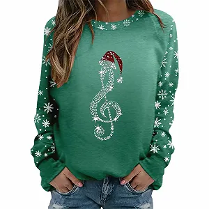 Рождественский джемпер Женский Рождественский джемпер С длинными рукавами С принтом Свободный крой Круглый вырез Зимний теплый Флисовый Merry Christmas - Фото 1