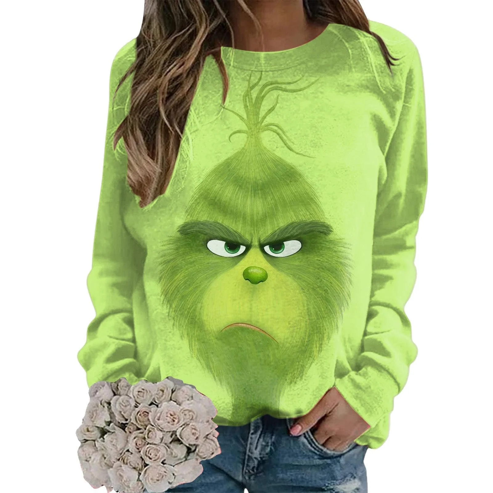 Рождественский свитер, женский смешной рождественский свитшот с принтом Санты, женский рождественский джемпер, рождественский джемпер с длинным рукавом, рождественский мотив, рождественский джемпер с круглым вырезом, женские топы, зимняя блузка, фото №3