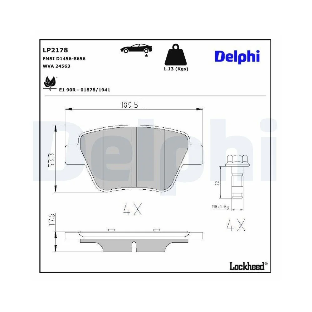 Комплект тормозных колодок Delphi LP2178 дисковый тормоз для AUDI SEAT SKODA VW задний мост, фото №1