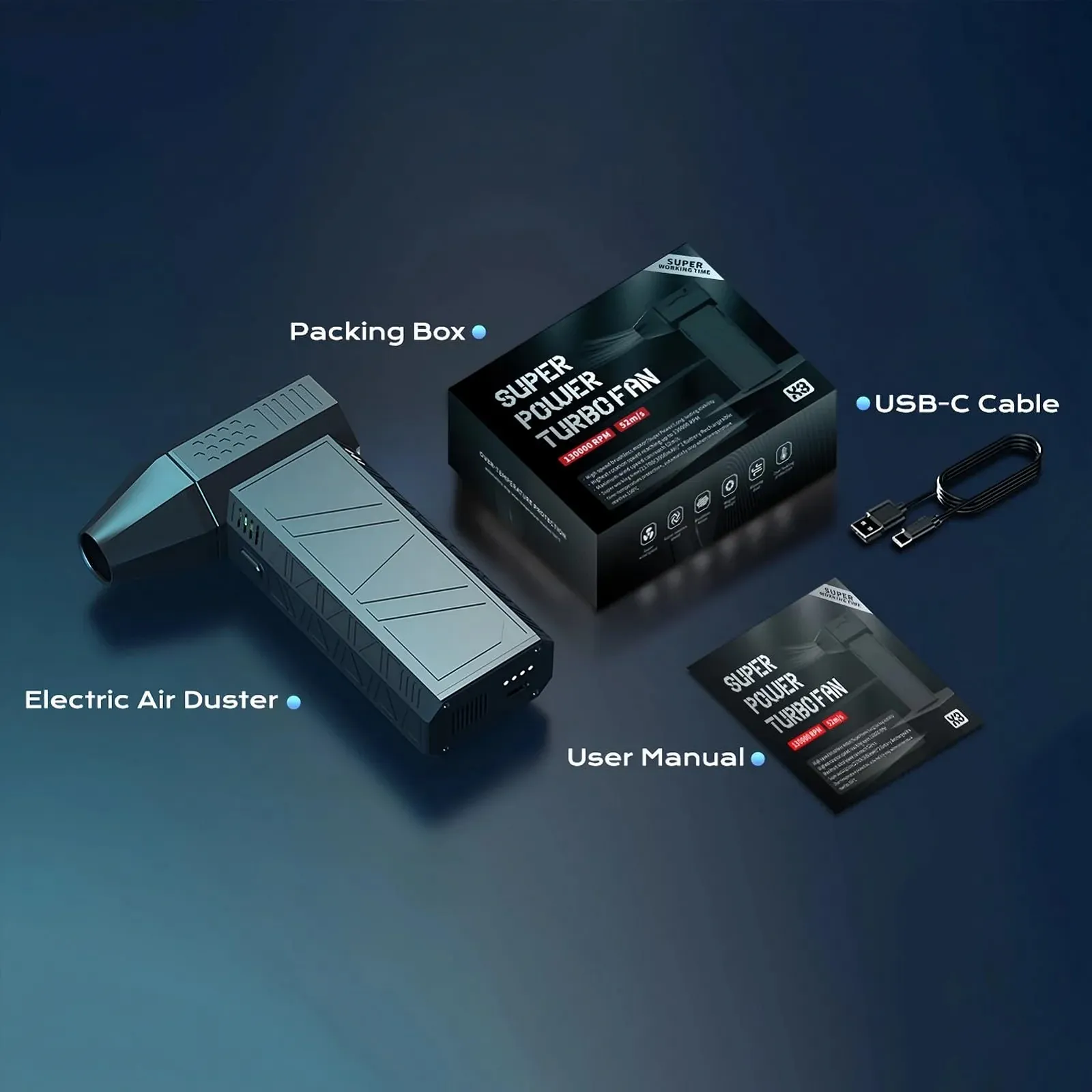 Электрическая воздуходувка Cuifati 3 скорости 130,000 об/мин 6000 мАч Turbo Fan, фото №8 Электрическая воздуходувка Cuifati 3 скорости 130,000 об/мин 6000 мАч Turbo Fan, фото №8