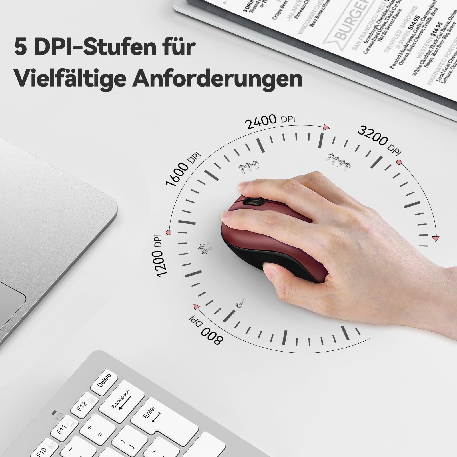 Мышь беспроводная TECKNET 3200 DPI оптическая для левшей и правшей 2,4 GHz с USB Nano приемником Красная, фото №4