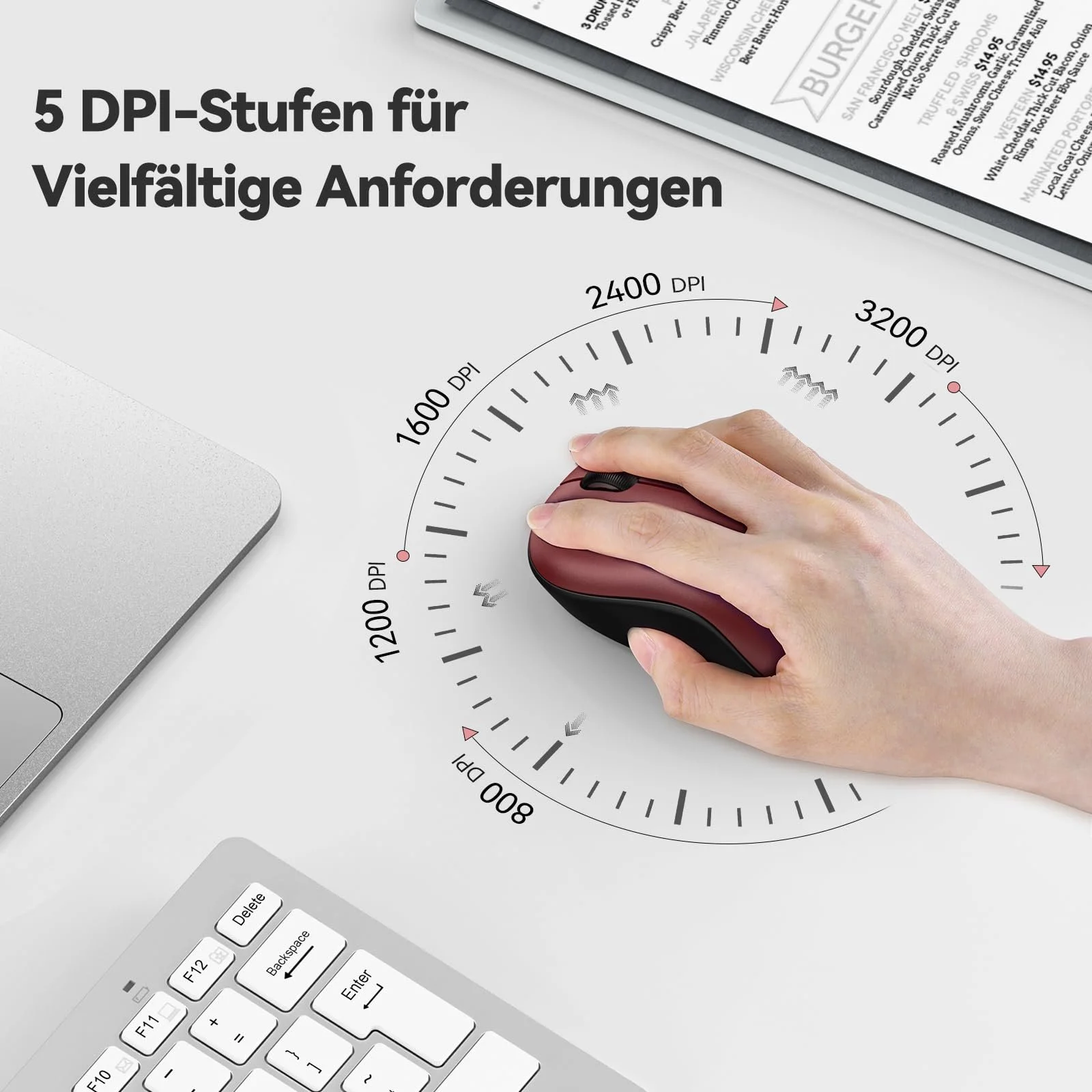 Миша бездротова TECKNET 3200 DPI оптична для лівшів і правшів 2,4 GHz з USB Nano приймачем Червона, фото №4