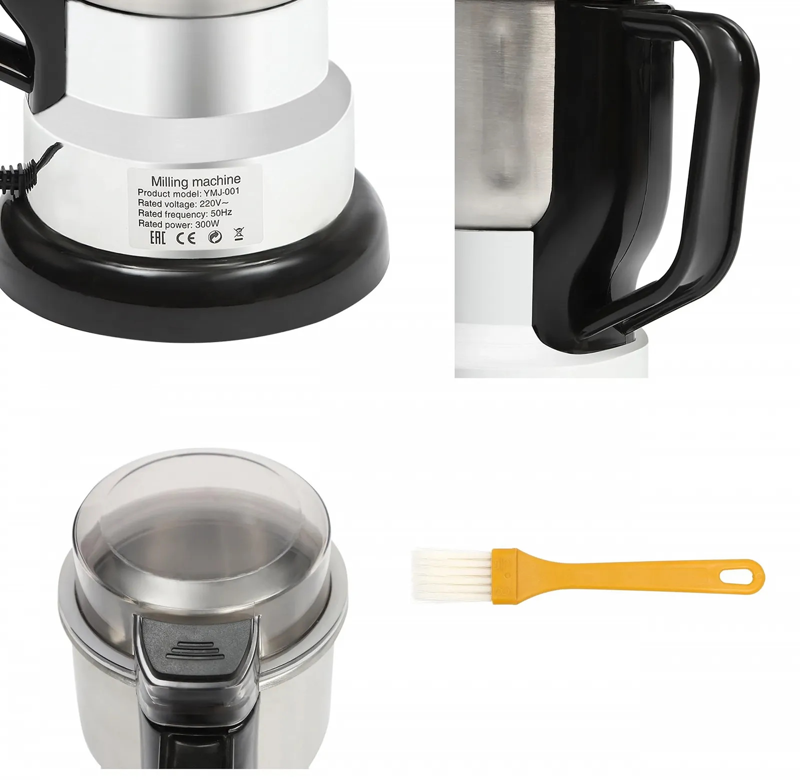 Електрична кавомолка з нержавіючої сталі 180 Вт, багатофункціональний млин для спецій, місткість 500 мл для зернових, бобів, спецій, кави з щіткою та ложкою, фото №6