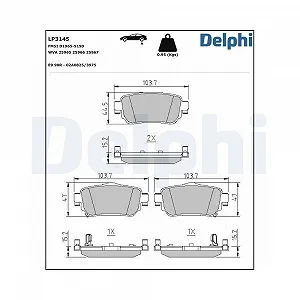 Комплект гальмівних колодок, дискове гальмо DELPHI LP3145 - Фото 1
