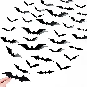 Наклейки на стіну Halloween Bat 120 штук Кажани 3D 4 розміри Водонепроникні PVC Чорний - Фото 1