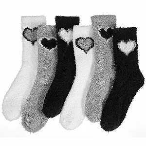 Шкарпетки Жіночі М'які Зимові Шкарпетки з Коралового Флісу з Малюнком Серця (3 пари) - Фото 1