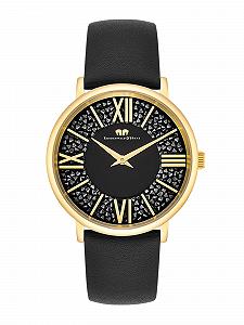 Жіночий годинник Rhodenwald & Söhne Аналоговий Japan Quartz Ремінець зі справжньої шкіри Чорний, Золотий, Без візерунка - Фото 1