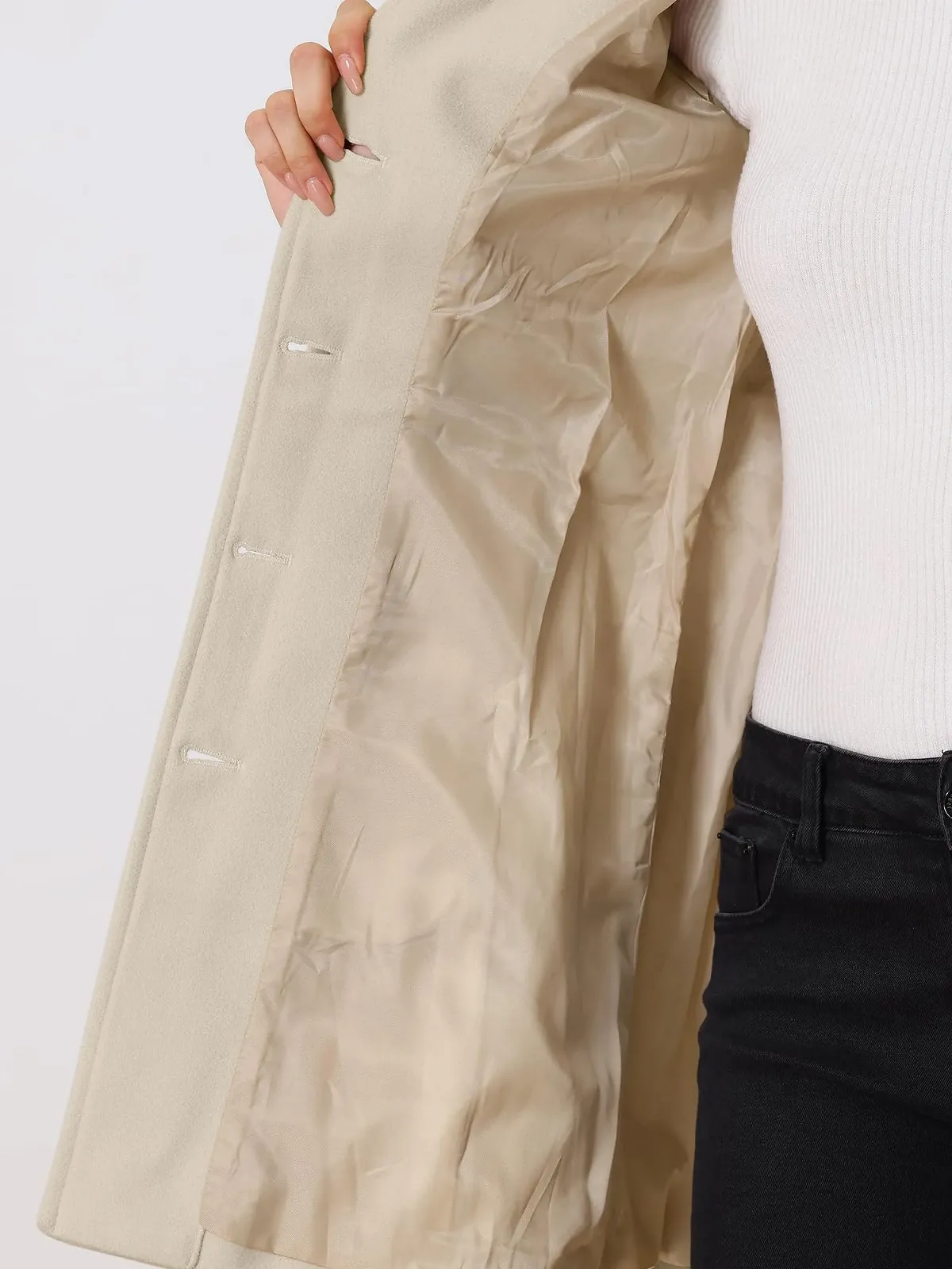 Пальто Allegra K Зимнее Классическое Однобортное с Карманами, фото №5