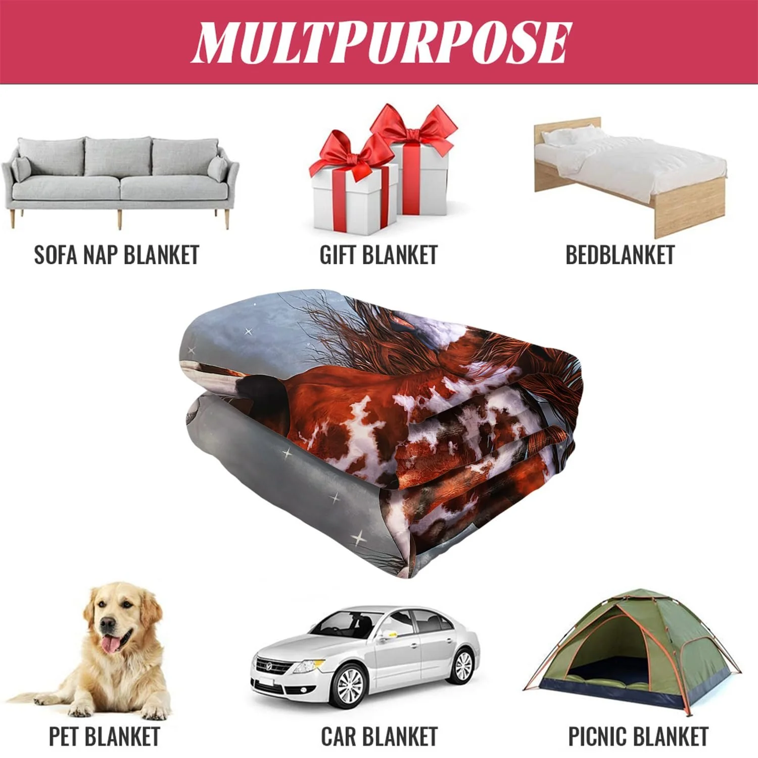 Плед YISUMEI Native Horse Флисовый 150 x 200 см, фото №5