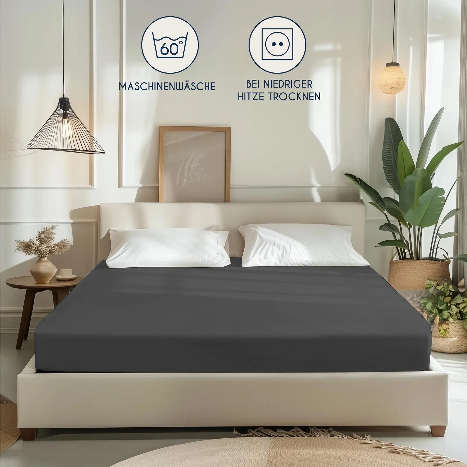 Простынь на резинке Dreamzie Хлопок Серый антрацит 90 x 190/200 см, фото №6