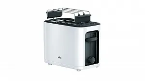 Тостер Braun HT 3010 WH, Подвійний слот, Знімний піддон для крихт, Функція підігріву та розморожування, 7 рівнів підсмажування, Окрема насадка для булочок, Білий - Фото 1