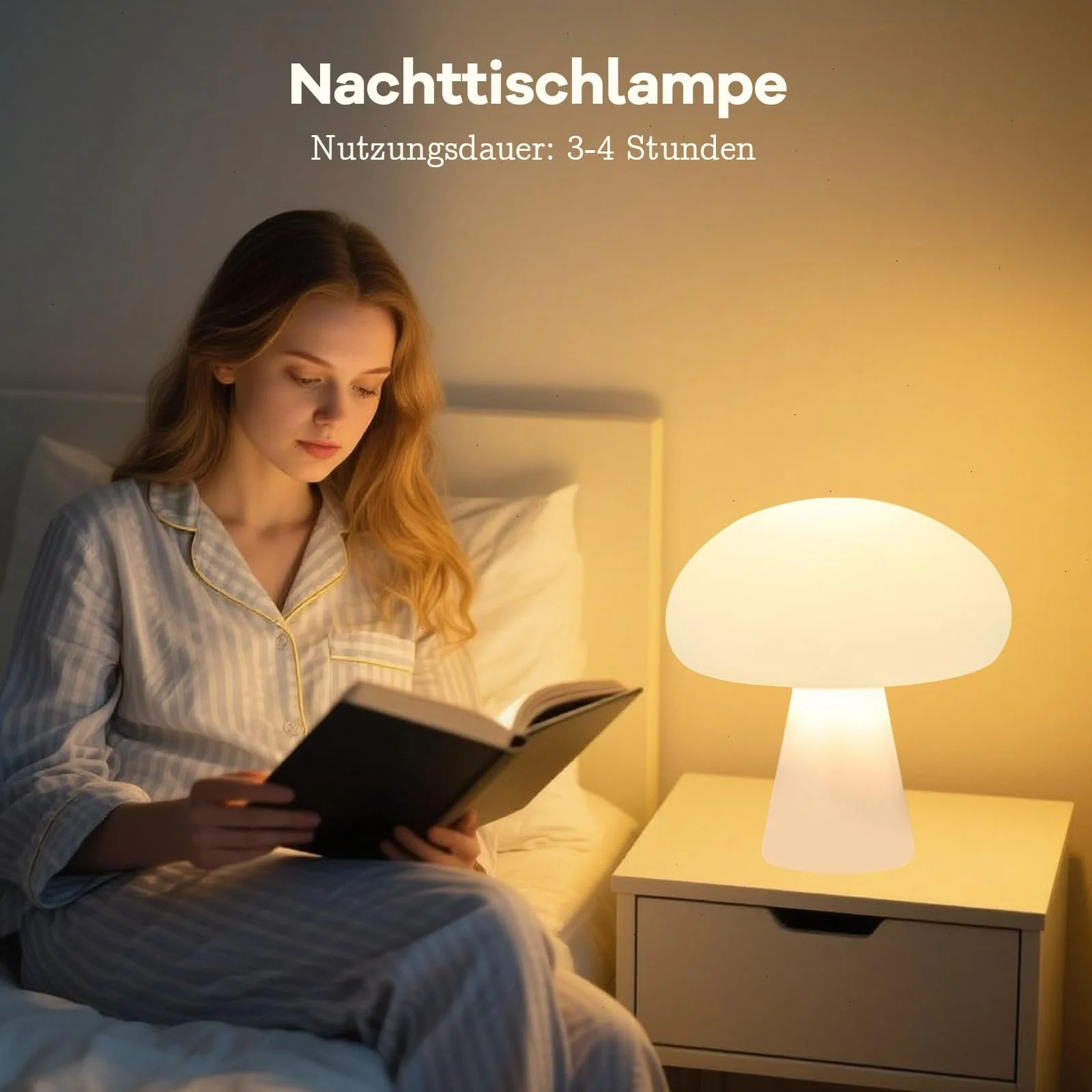 Настільна лампа Гриб Бездротова Сенсорна 3 кольори 25 см Біла, фото №3