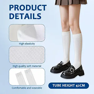 Жіночі шкарпетки до коліна Білі, 6 пар, бавовна, висота 35 см synthetic.ua - Фото 1
