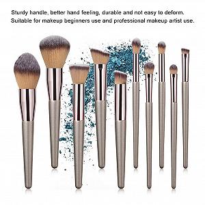 Набор кистей для макияжа Verdant Touch, 10 шт., золотистый шампань, кисть для основы, тени для век, брови, румяна, инструменты для красоты synthetic.ua - Фото 1