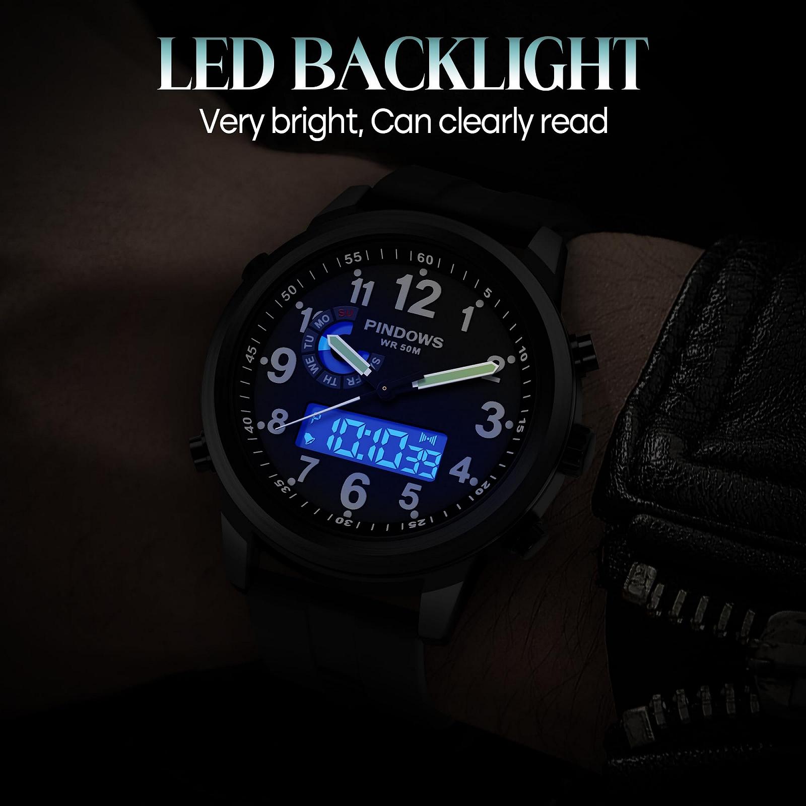 Чоловічий годинник PINIDOUS Military Digital Analogue Quartz Waterproof Sport Outdoor Multifunctional Stainless Steel Classic Stylish Fashion Casual Business Watch, фото №4