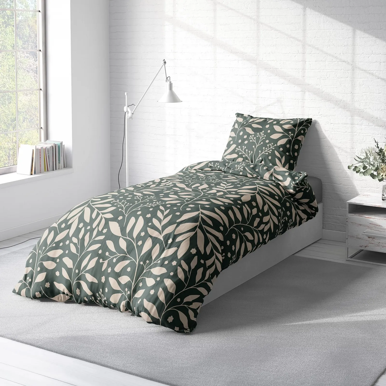Постільна білизна one-home Jersey бавовняні підковдри на блискавці 135 x 200 см Листяно-зелена, фото №3