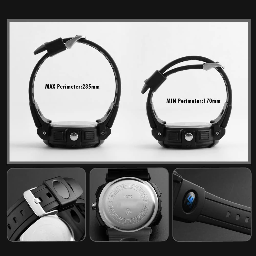 Часы цифровые мужские спортивные LED TONSHEN Military черные, пластиковые, силиконовый ремешок, аналоговые кварцевые, двойное время, 50 м водонепроницаемость, фото №6 Часы цифровые мужские спортивные LED TONSHEN Military черные, пластиковые, силиконовый ремешок, аналоговые кварцевые, двойное время, 50 м водонепроницаемость, фото №6