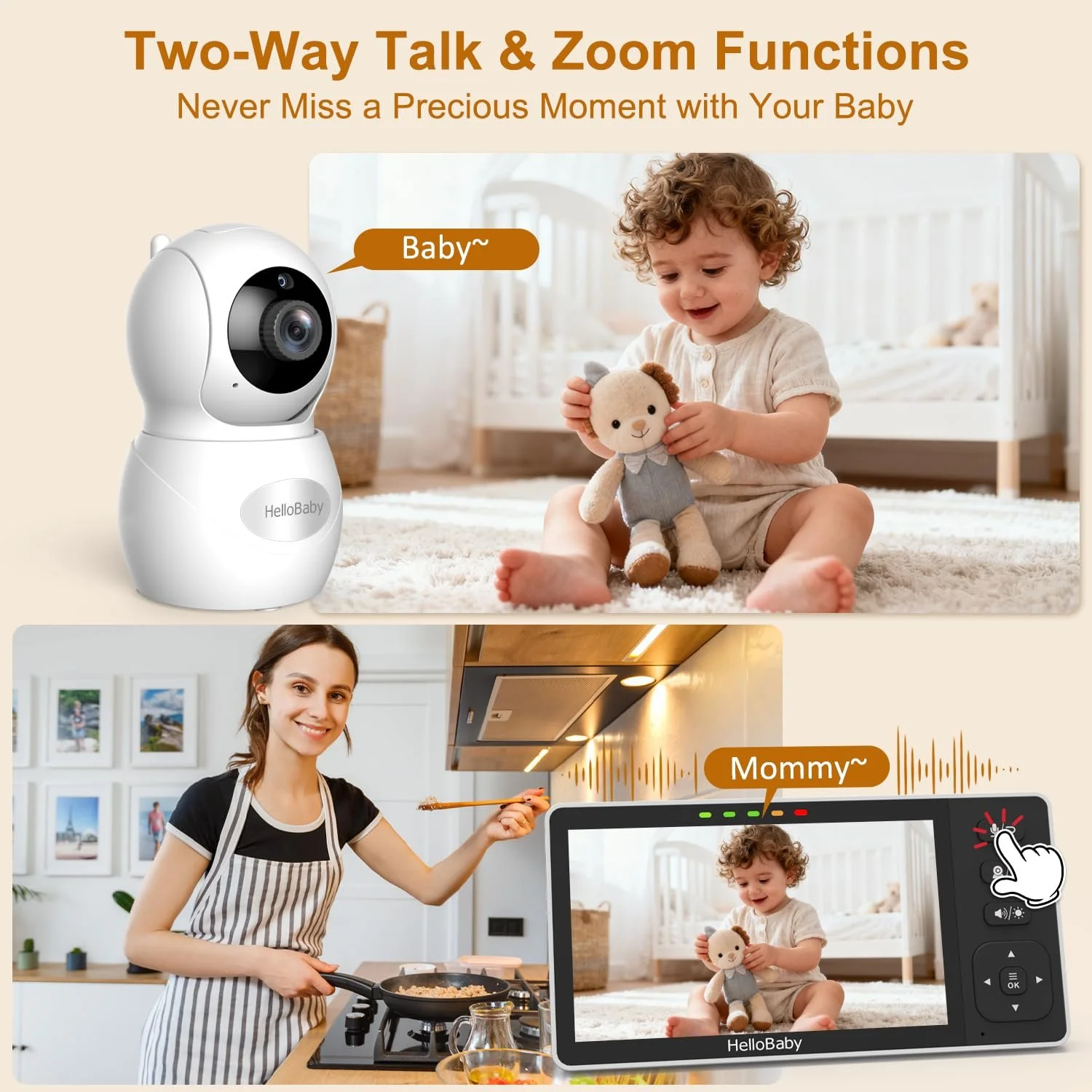 Відеоняня HelloBaby 5.5" 720P 320° Pan 120° Tilt 4000 мАг нічне бачення, фото №6