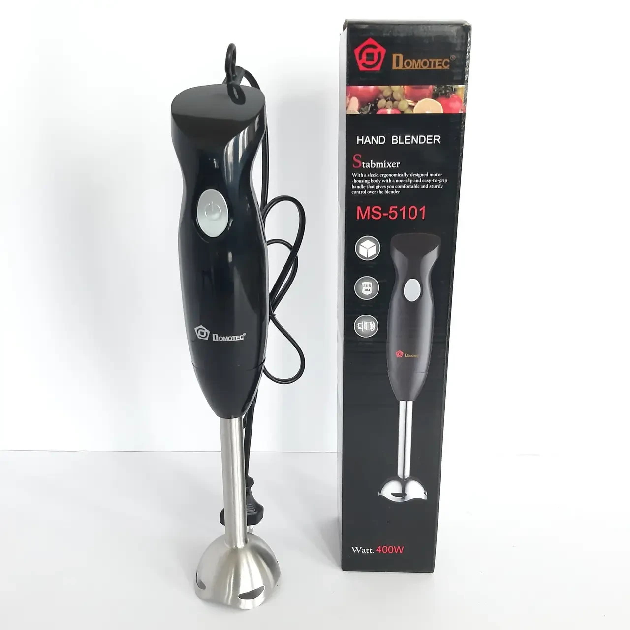 Электрический ручной блендер Domotec MS-5101 погружной измельчитель с металлической ножкой, фото №1 Электрический ручной блендер Domotec MS-5101 погружной измельчитель с металлической ножкой, фото №1