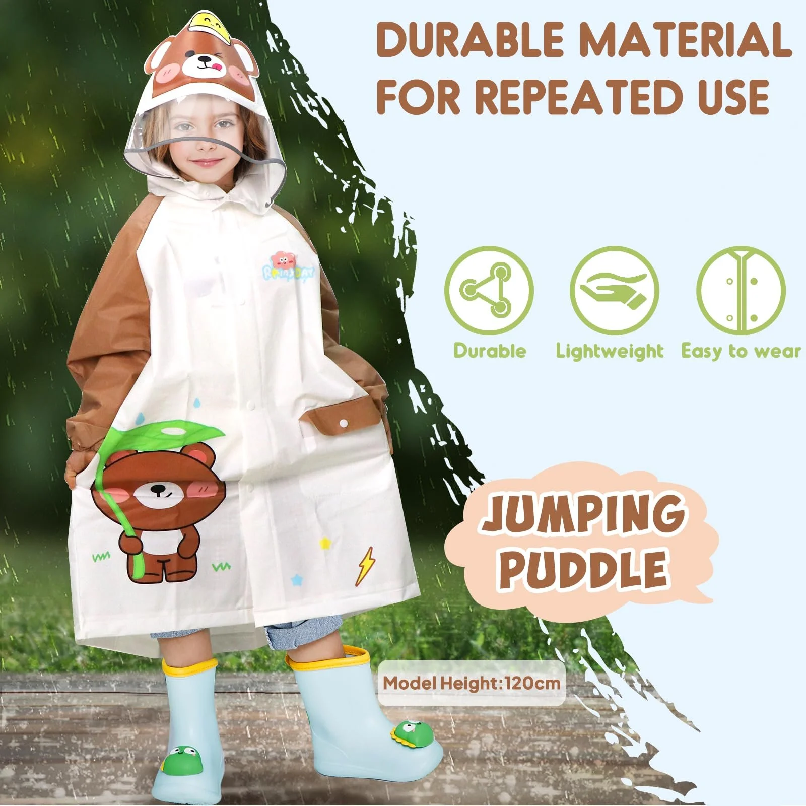 Дитяче водонепроникне пончо дощовик ANYOO для дівчаток і хлопчиків з довгими рукавами, фото №5
