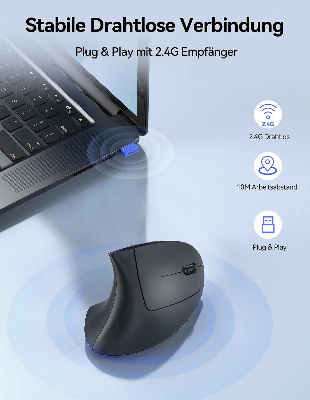 Мышь TECKNET Беспроводная, эргономичная, вертикальная, оптическая, 2.4G, до 4800 DPI, 6 кнопок, фото №6