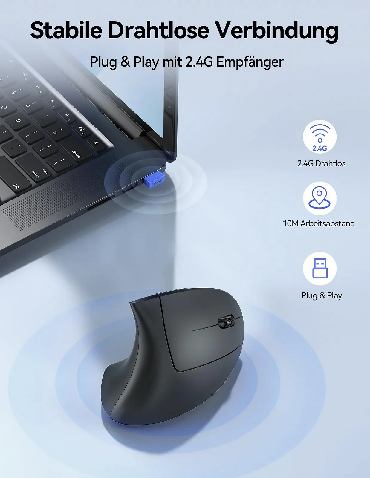 Миша TECKNET Бездротова, ергономічна, вертикальна, оптична, 2.4G, до 4800 DPI, 6 кнопок, фото №6 Миша TECKNET Бездротова, ергономічна, вертикальна, оптична, 2.4G, до 4800 DPI, 6 кнопок, фото №6