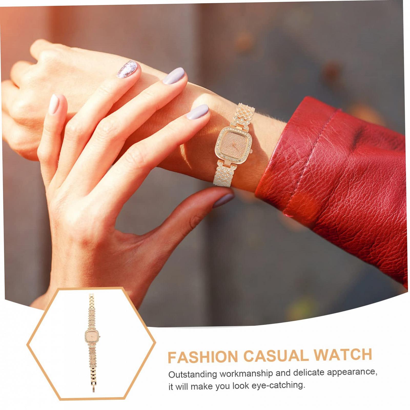 Женские Часы Healvian Дизайн с Rhinestone Нержавеющая сталь Ремешок Регулируемые Розовое Золото, фото №5