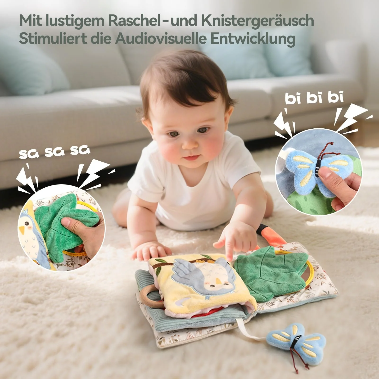 Тканинна книжка-прорізувач Baby Book з дзеркалом, іграшка для малюків Слони, фото №7