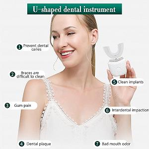 Електрична ультразвукова зубна щітка 360° Автоматична U-подібна Біла synthetic.ua - Фото 1