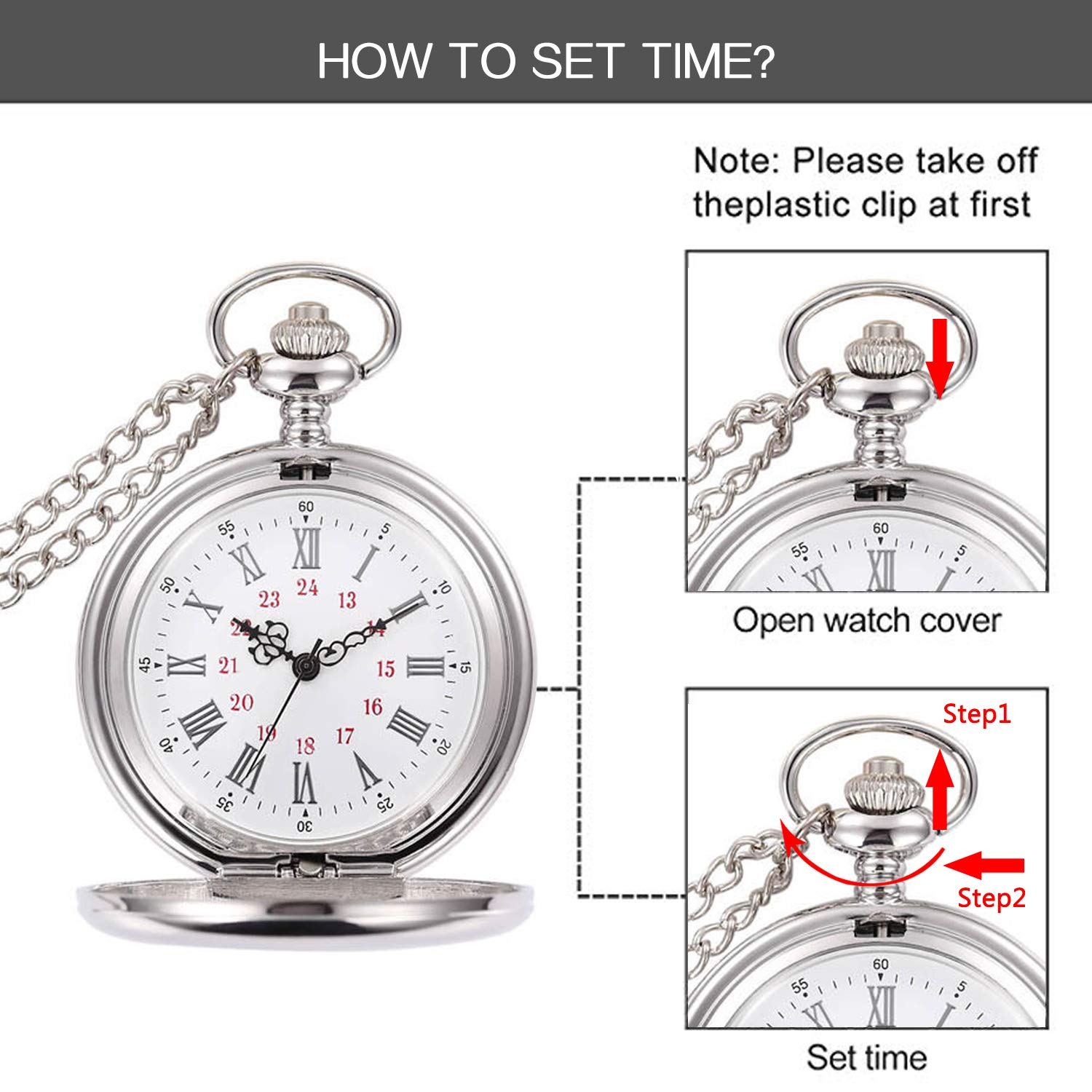 Карманные часы rorios Аналоговые Кварцевые с цепочкой Кварцевые Гладкие Нержавеющая сталь Античные мужские, фото №4