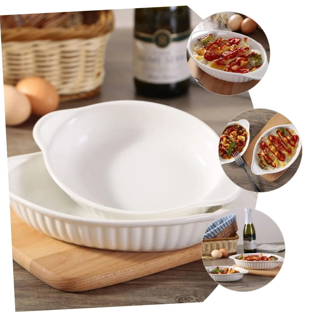 Форма для запекания IMIKEYA керамическая овальная с двойными ручками термостойкая, фото №7