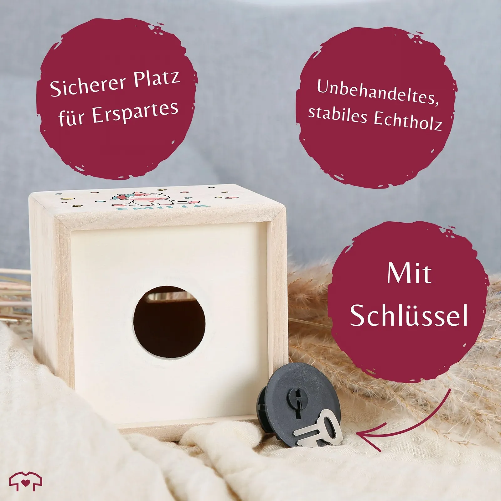 Скарбничка дерев'яна Єдиноріг з ключем та замком, фото №4