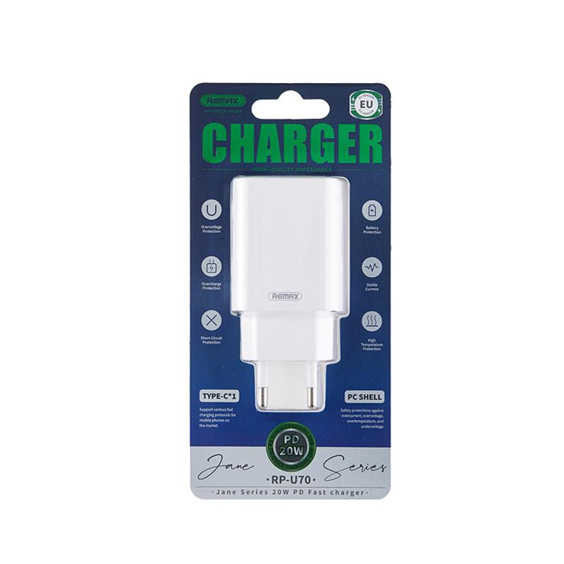 Сетевое зарядное устройство Remax Jane Series 20W RP-U70 W 1USB 3А White, фото №2