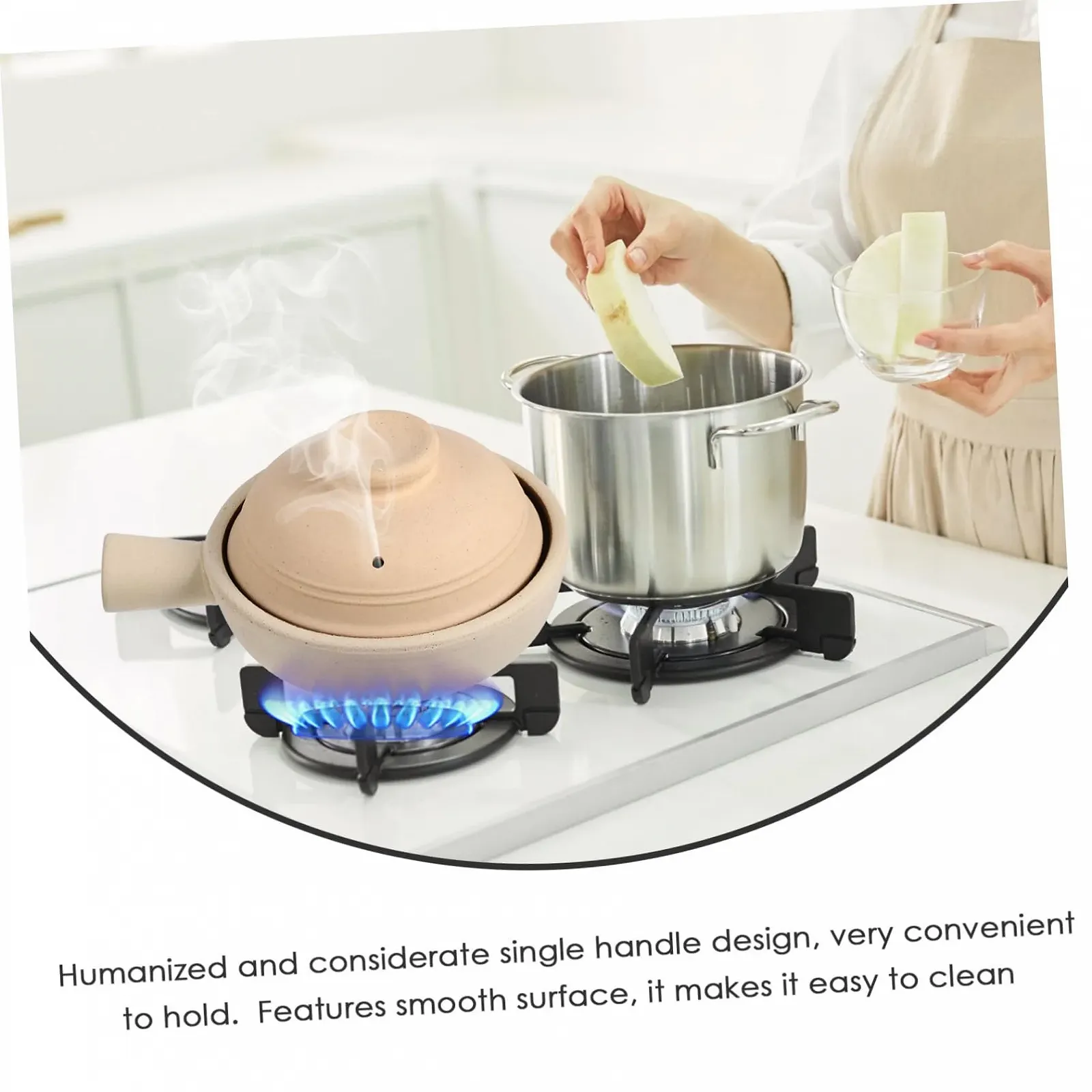 Кастрюля SOLUSTRE из грубой глины с крышкой и одной ручкой термостойкая, фото №5