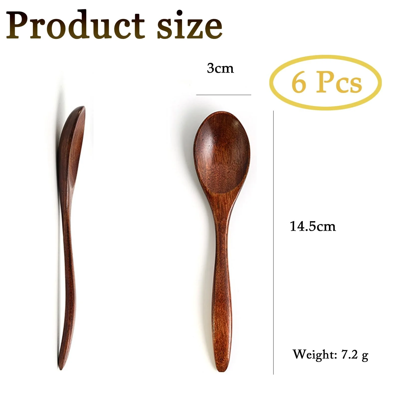 Ложка Дерев'яна Набір з 6 штук 14.5 см Натуральне Дерево, фото №2