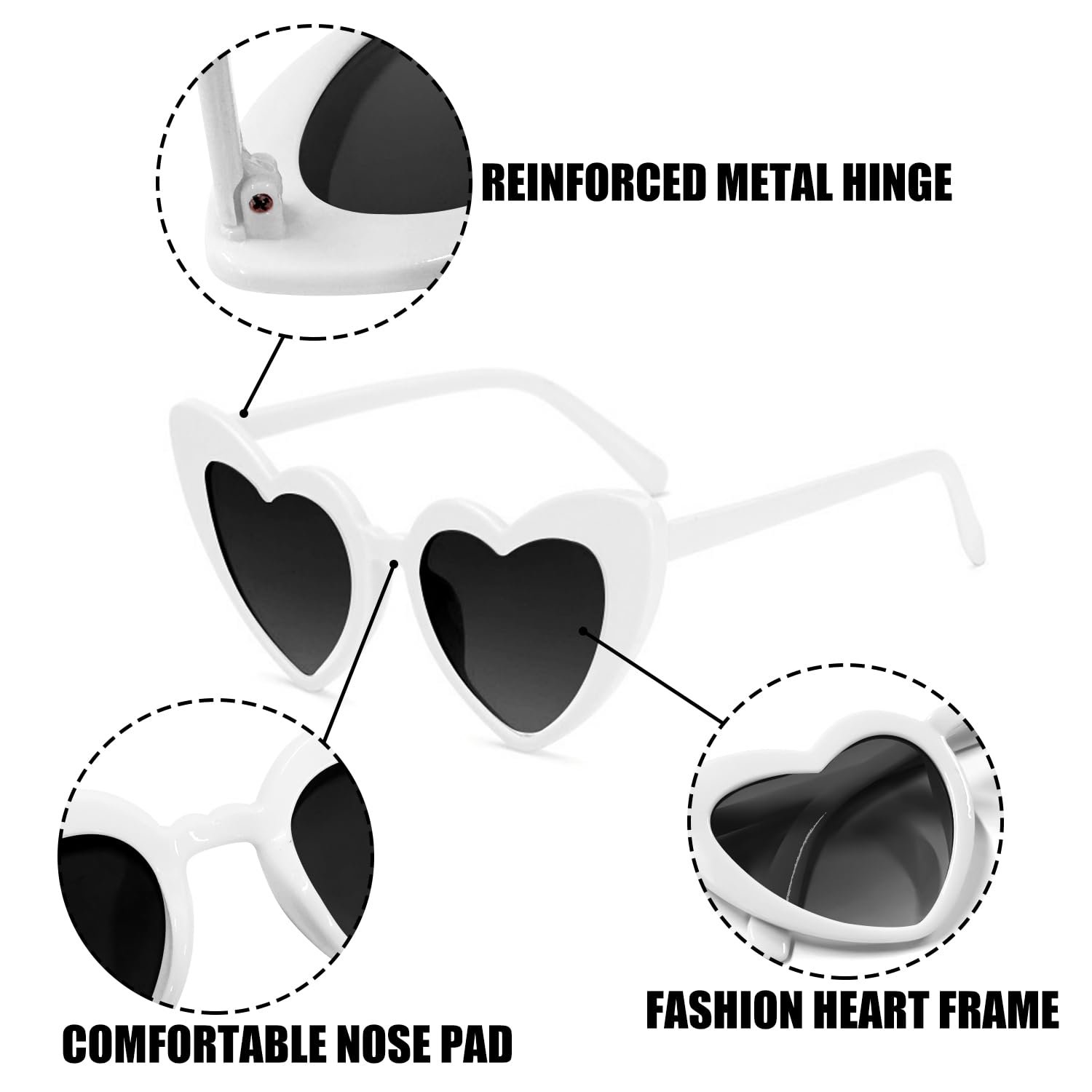 Сонцезахисні окуляри Серце TAFACE Ретро, 6 шт, білі, розмір L, фото №6