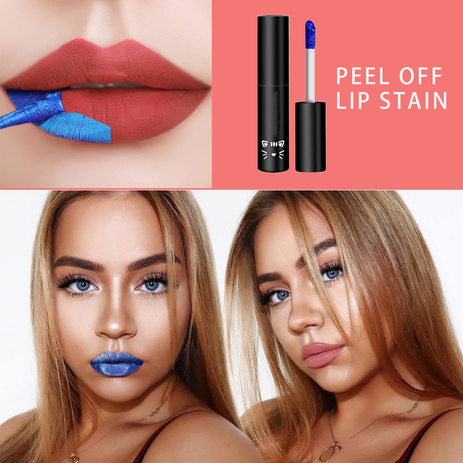 Блеск для губ Peel Off & Reveal Lip Stain Peel Off Lip Stain Lip Tint Lip Gloss Peel Off Lip Tint Lipstick Non-stick Cup Durable Waterproof Colourful Shimmer Lip Gloss, фото №3