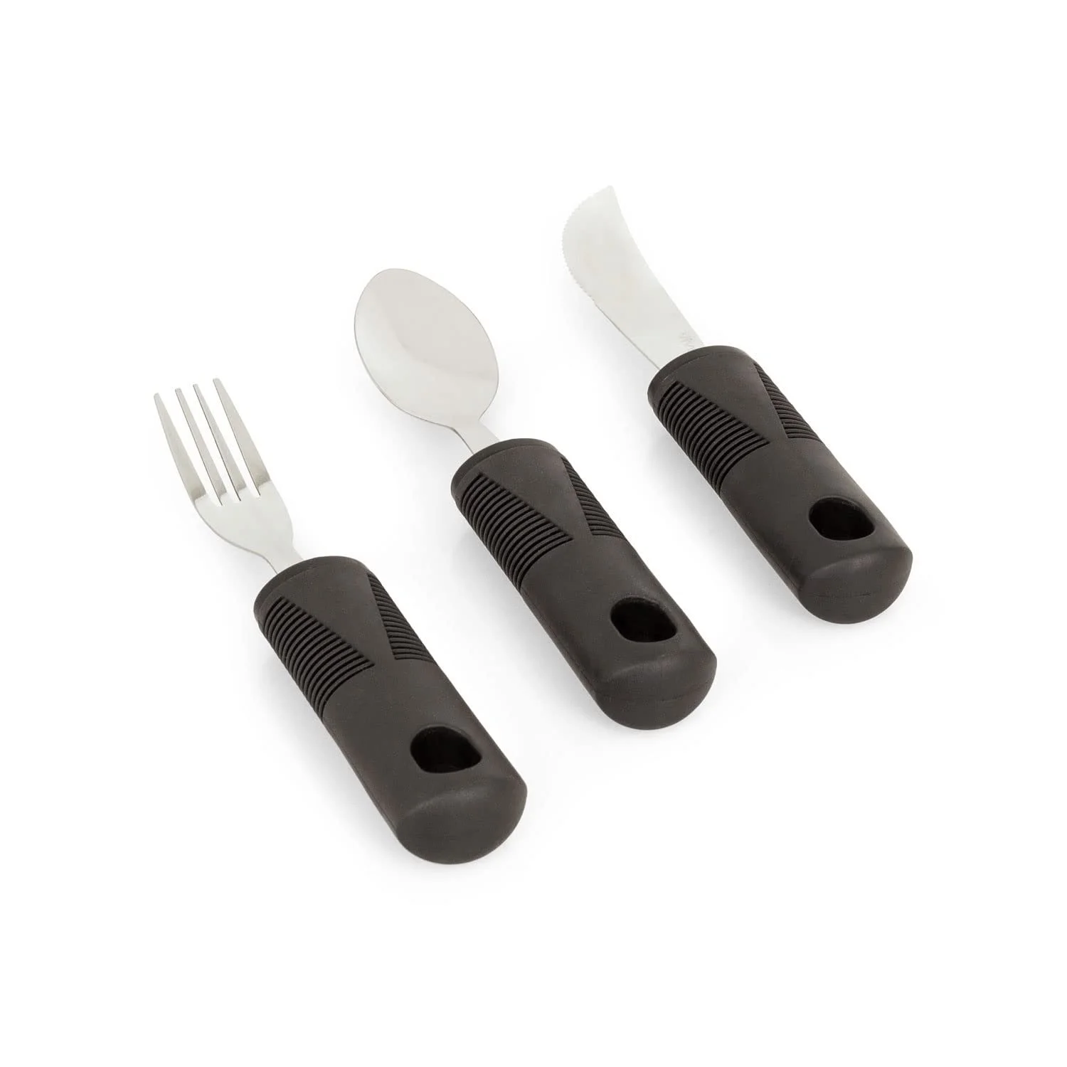 Ергономічні столові прибори Набір з потовщеною гумовою ручкою 3 предмети: ложка, виделка, ніж, фото №1