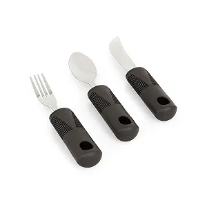 Ергономічні столові прибори Набір з потовщеною гумовою ручкою 3 предмети: ложка, виделка, ніж - Фото 1