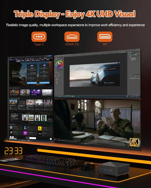 Мини ПК NiPoGi AM06 PRO / AMD Ryzen 5 5620U / RAM 16GB / SSD 512GB / 3 x HDMI / 2 x LAN / Wi-Fi 5 / Bluetooth 4.2 / Windows 11 / Черный, фото №5