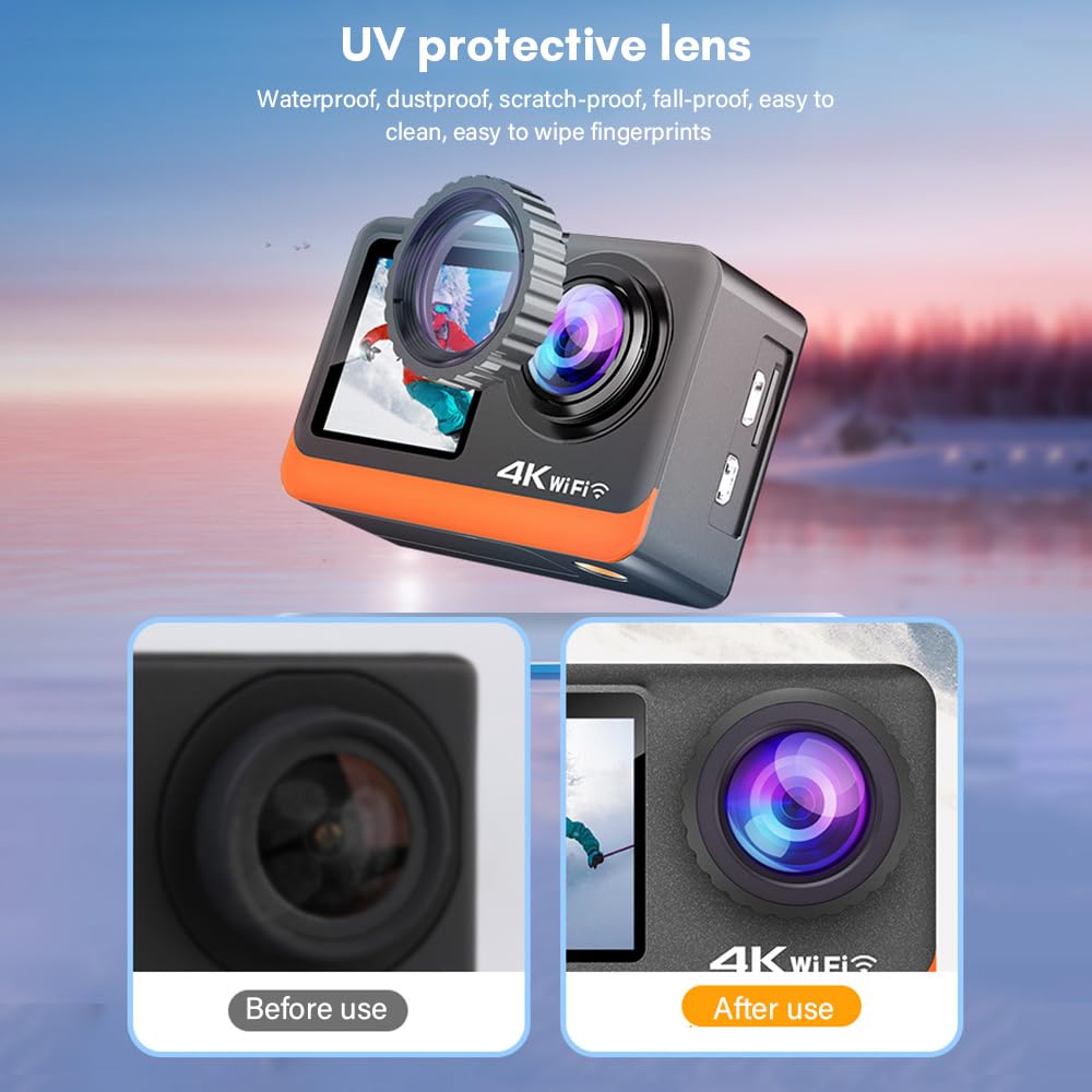Action Cam Andoer 4K 24MP Водонепроникна Екшн-камера з 2.0 Inch Touch Control Screen Dual Screen 170° Широкий Кут З підтримкою прямих трансляцій з UV Filter Waterproof Housing Adapters, фото №7