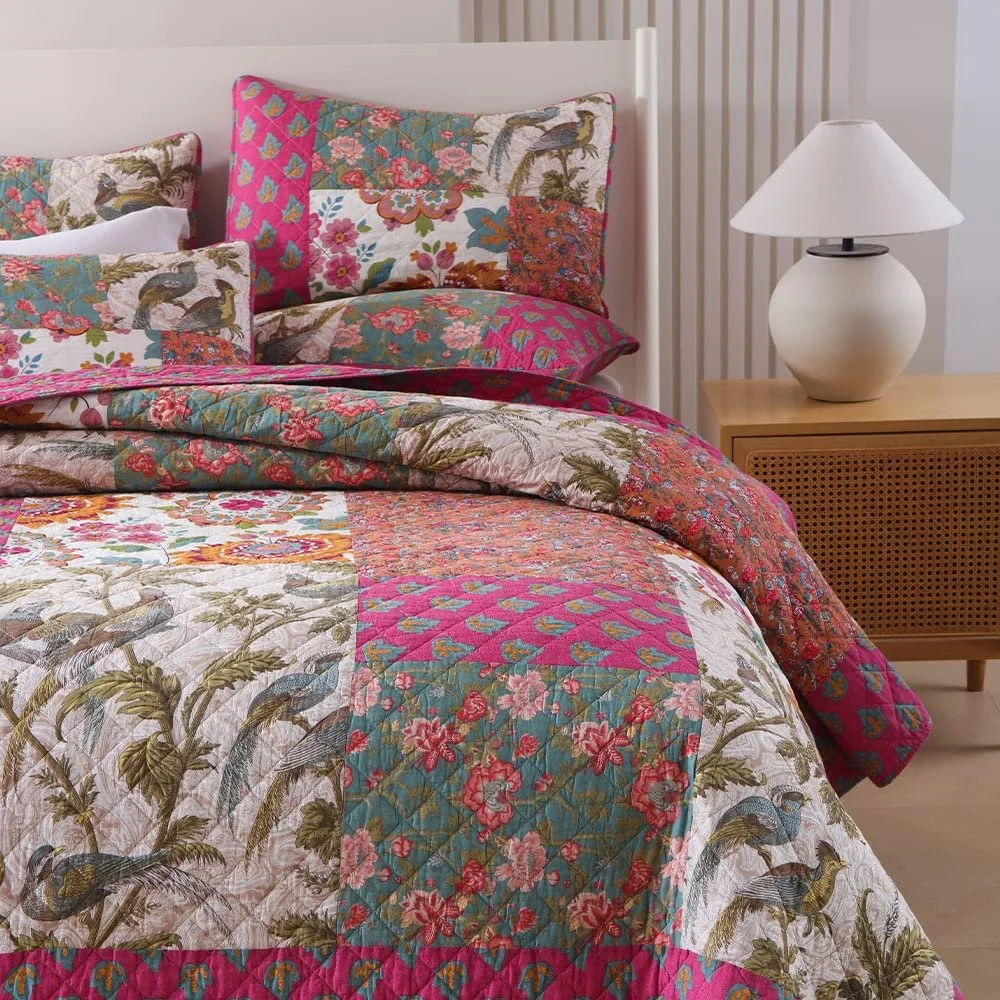 Покрывало VISIMISI 240 x 260 см, комплект постельного белья 250 x 270 см, хлопковое одеяло с 2 наволочками, лоскутный стиль с цветочным узором, цветное покрывало в стиле пейсли, стеганое для двуспальной кровати, фото №2