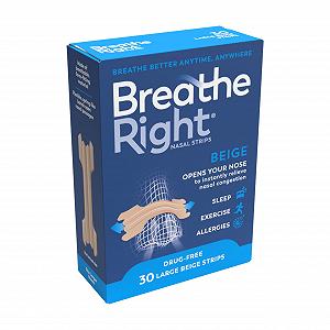Смужки для носа Breathe Right Бежеві Великі, 30 шт.  Від хропіння, для дихання, полегшення закладеності носа - Фото 1