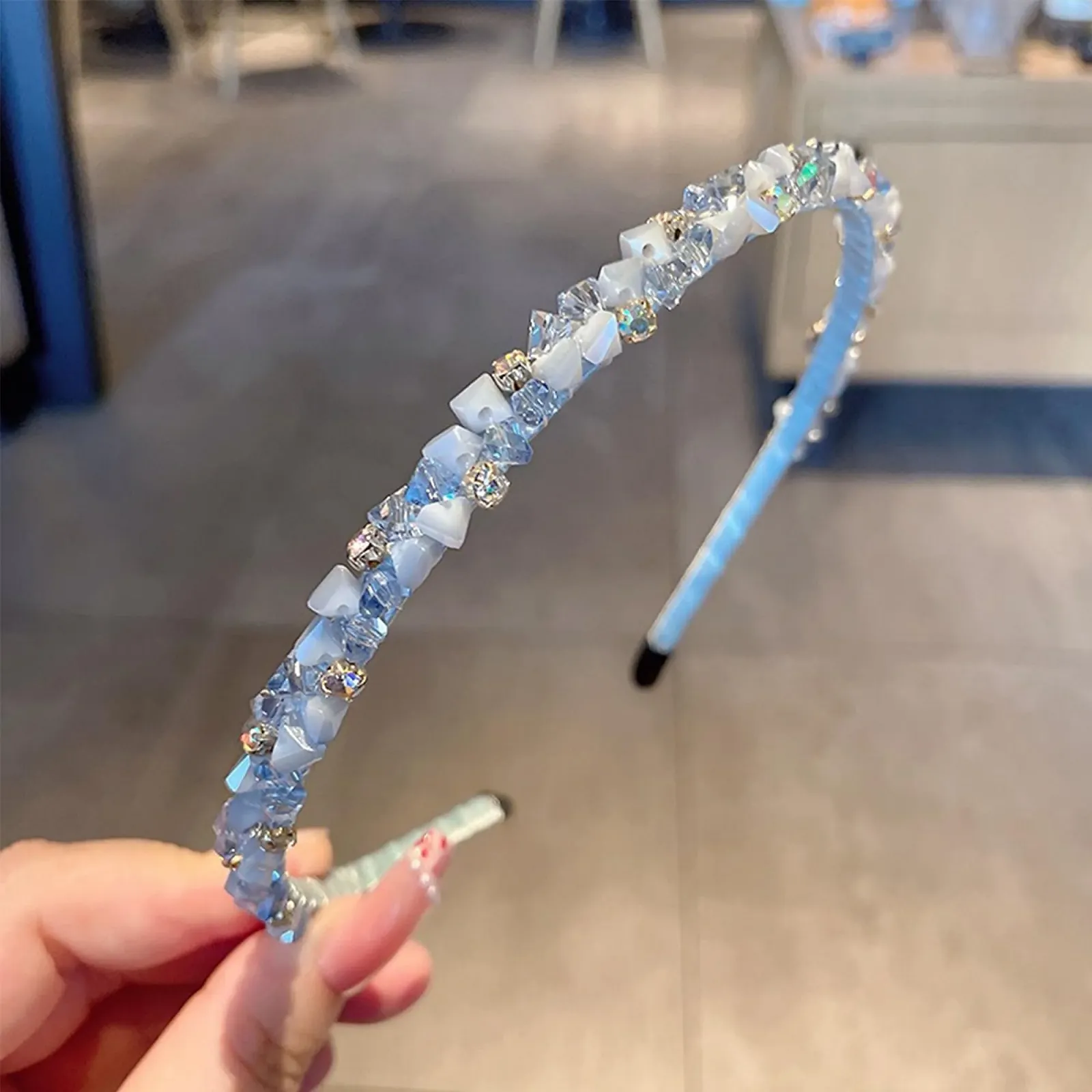 Обруч для волосся Блискучий Кристал Синій, фото №7