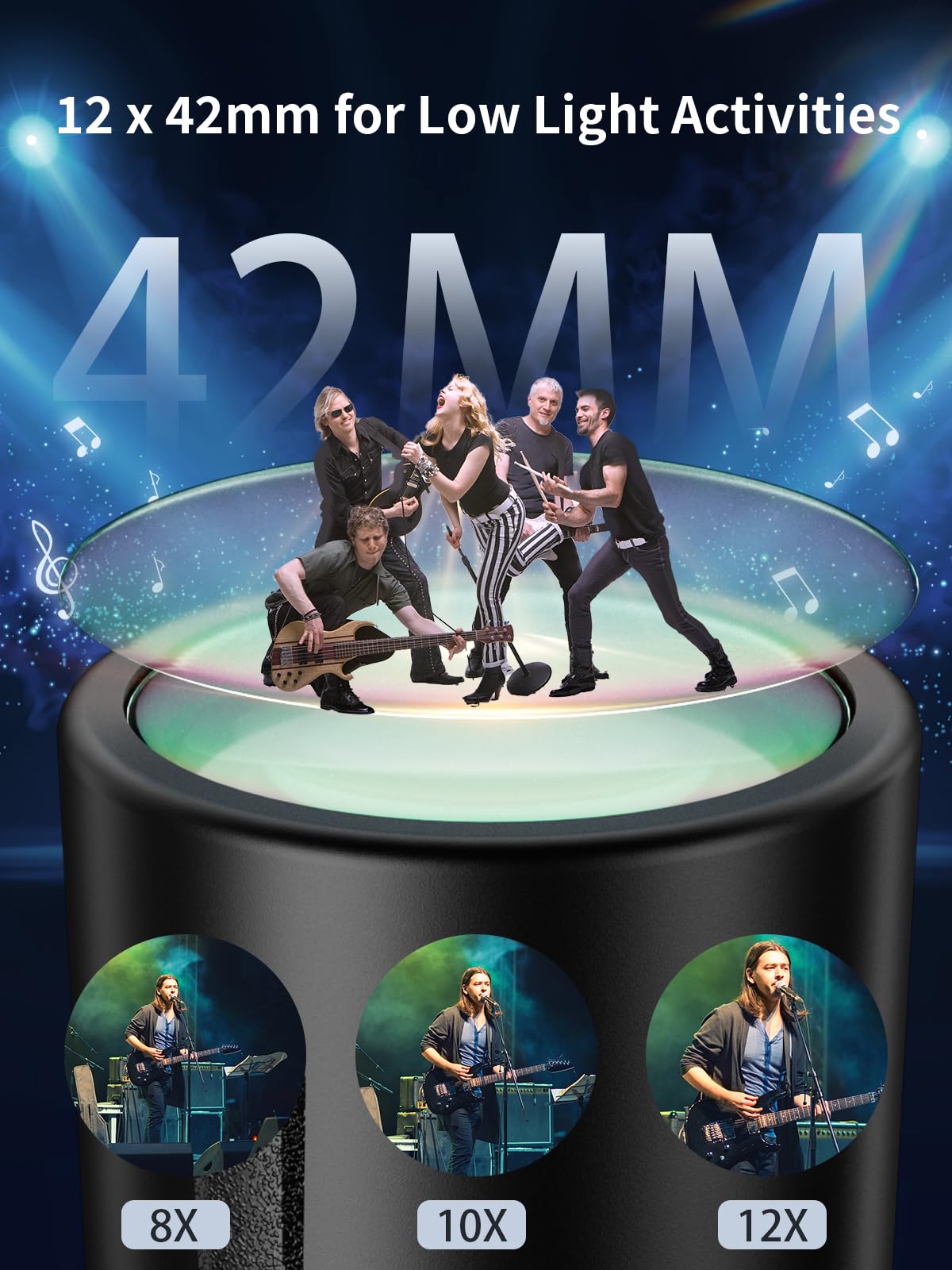 Бінокль Binoteck 12 x 42 Компактний з великим збільшенням BAK4 з адаптером для штатива і телефону Ремінець Чіткий при слабкому освітленні Чорний, фото №2