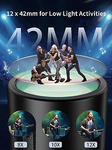 Бинокль Binoteck 12 x 42 Компактный с высоким увеличением BAK4 с адаптером для штатива и телефона Ремешок Четкий при слабом освещении Черный synthetic.ua - Фото 1