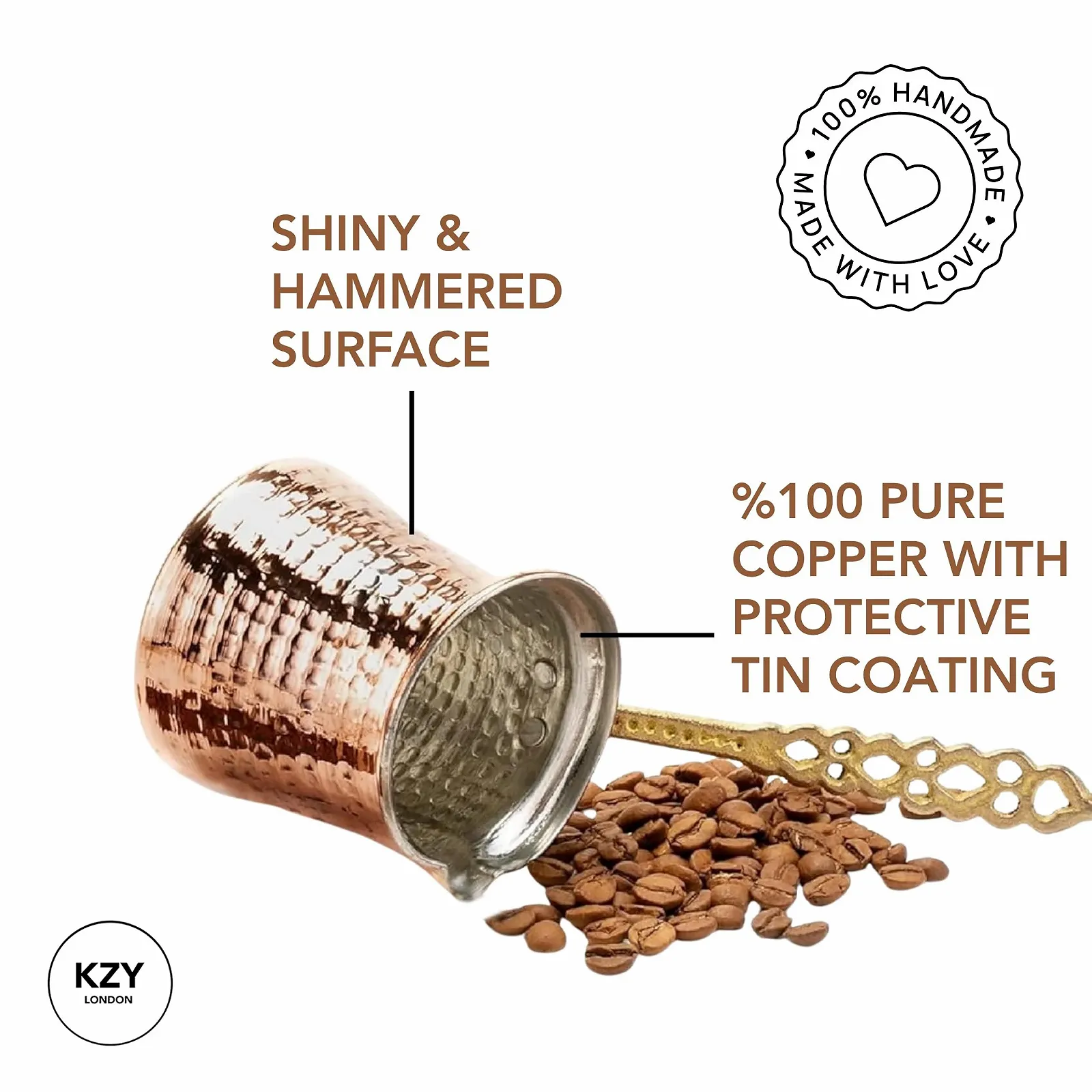 Турка мідна Premium, ручної роботи Cezve, глечик для турецької, арабської, грецької кави (300 мл), фото №5