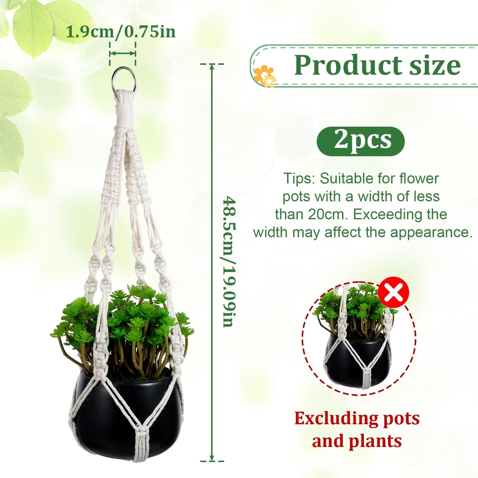 Подвесные корзины макраме 2 шт. бохо бежевые, фото №2